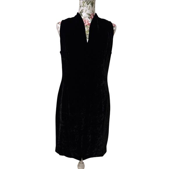 Vtg Black Velvet V-Neck Whimsical Mini Dress Sleeveless 12 us/Medium Silk Blend - Picture 1 of 7